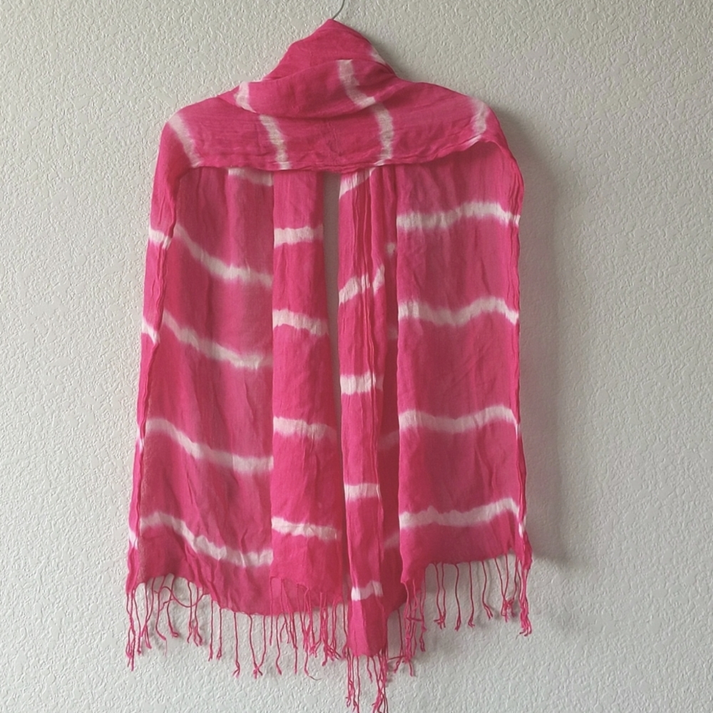 Pink and White Striped Scarf
